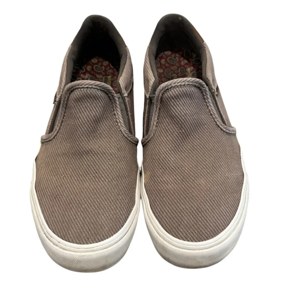 Vans Deluxe Comfort Slip-On Shoes Mens 9.5 Gray Canvas Leather Casual Sneakers